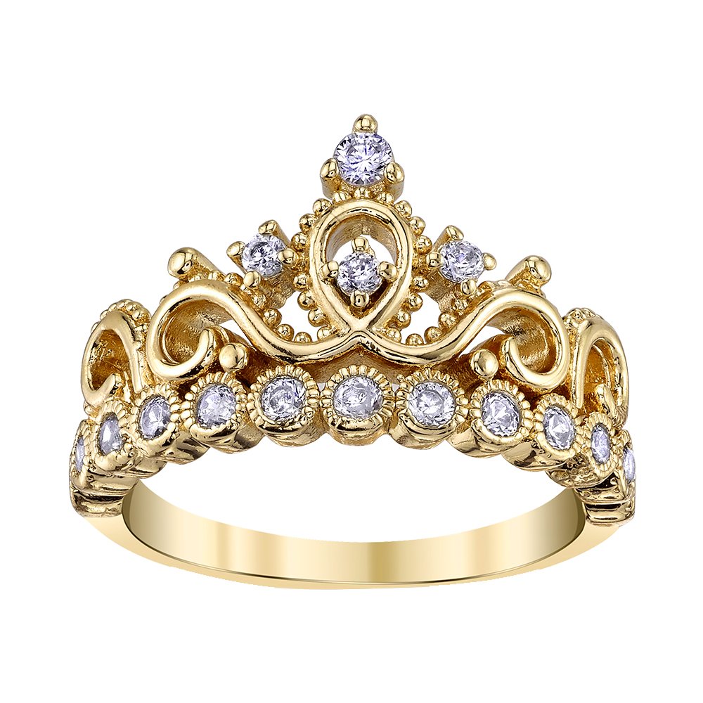 Guliette Verona Sterling Silver Princess Crown Ring (Yellow Gold Plated) (11)