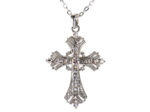 alilang silvery tone religious cross pendant necklace clear crystal rhinestones,silver clear