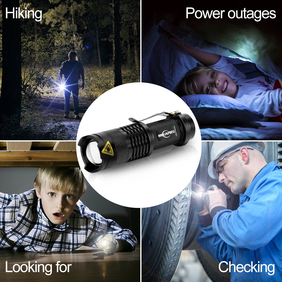 MIKAFEN 5 Pack Mini Flashlights LED Flashlight 300lm Adjustable Focus Zoomable Light (Black)