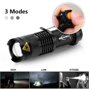 MIKAFEN 5 Pack Mini Flashlights LED Flashlight 300lm Adjustable Focus Zoomable Light (Black)