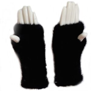 valpeak 8'' womens winter mittens knitted mink fur fingerless gloves (black)