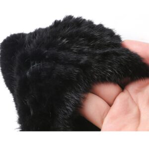 Valpeak 8'' Womens Winter Mittens Knitted Mink Fur Fingerless Gloves (Black)