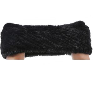 Valpeak 8'' Womens Winter Mittens Knitted Mink Fur Fingerless Gloves (Black)