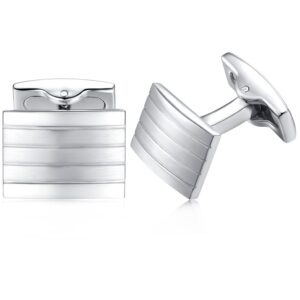 honey bear rectangle stripe cufflinks for mens steel wedding gift silver