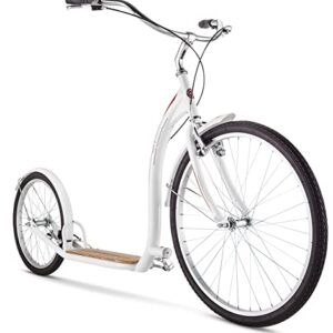 Schwinn Shuffle Adult Scooter, 26-Inch Front Wheel, 20-Inch Rear Wheel, Alloy Linear Pull Brakes, Steel Frame, White