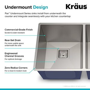 KRAUS Pax 31 1/2-inch 16 Gauge Undermount 50/50 Double Bowl Stainless Steel Kitchen Sink, KHU322