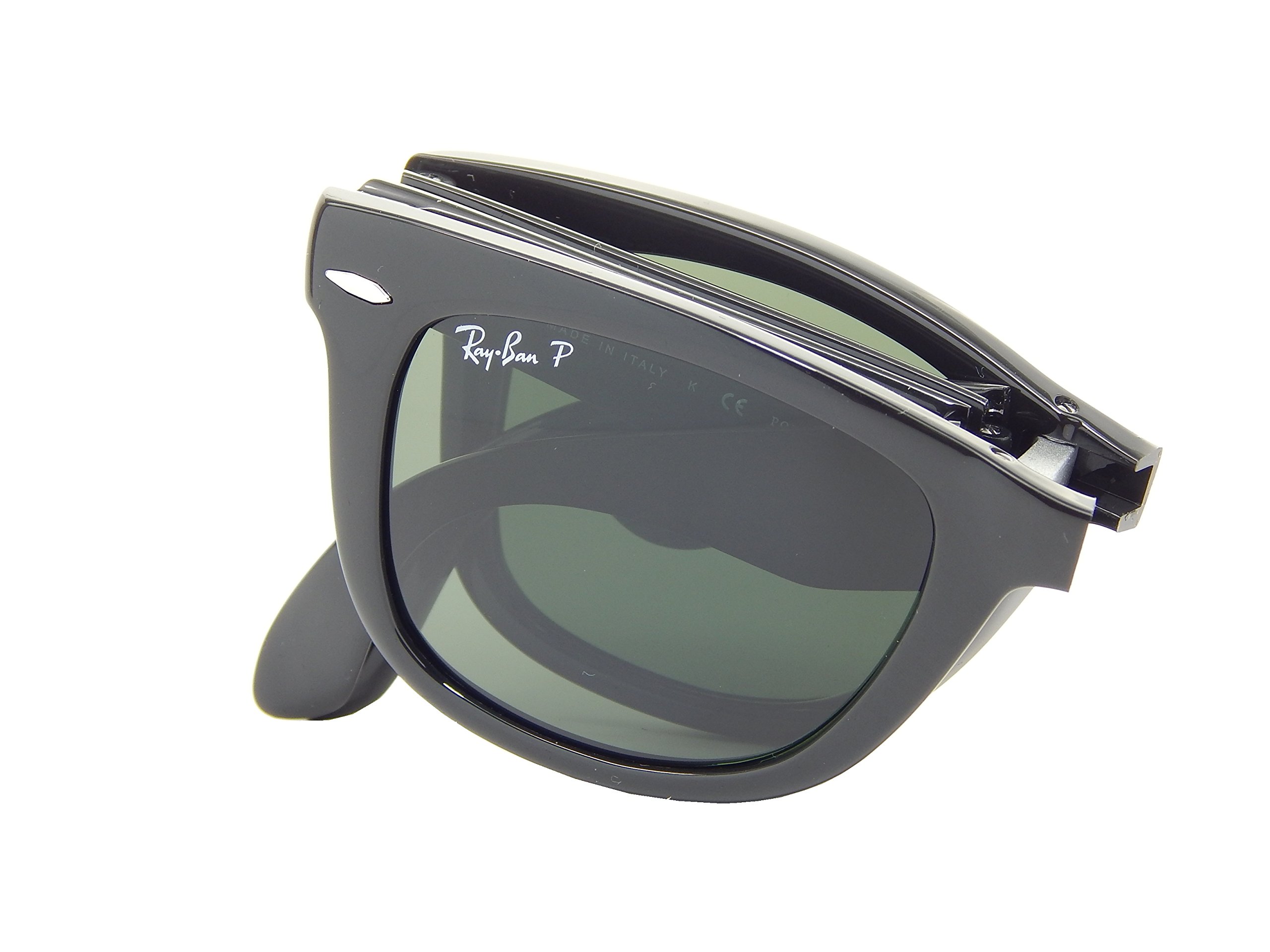 Ray-Ban Ray Ban Folding Wayfarer RB4105 601/58 Black/Crystal Green Polarized 54mm Sunglasses, 54 mm