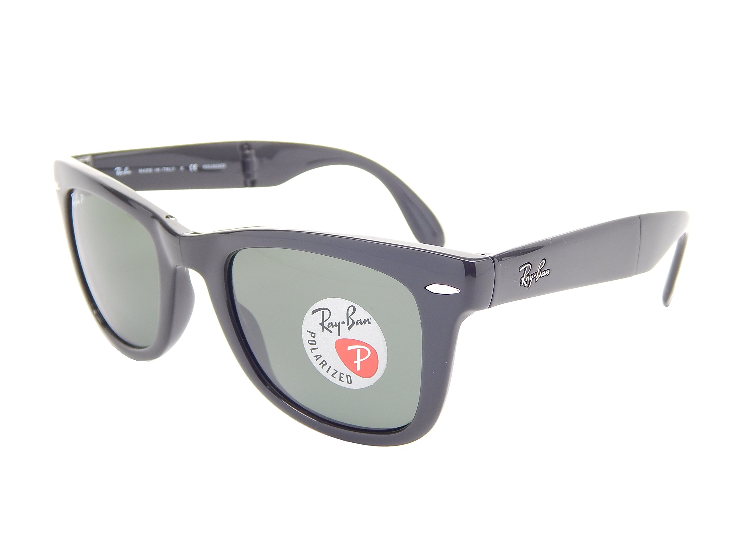 Ray-Ban Ray Ban Folding Wayfarer RB4105 601/58 Black/Crystal Green Polarized 54mm Sunglasses, 54 mm