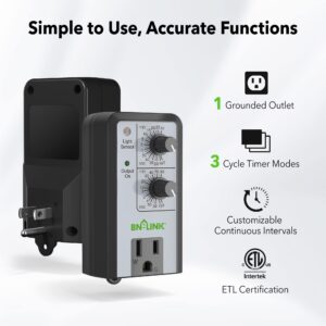 BN-LINK Short Period Repeat Cycle Intermittent Timer, Interval Timer - Day, Night, or 24 Hour Operation, Photocell Light Sensor Dusk to Dawn for Hydroponics Aquaponics Aeroponics