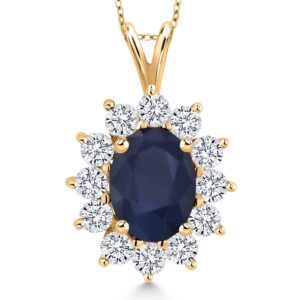 Gem Stone King 2.39 Cttw 18K Yellow Gold Plated Silver Blue Sapphire and White Zirconia Pendant Necklace For Women | Gemstone September Birthstone | Oval 8X6MM | With 18 Inch Chain