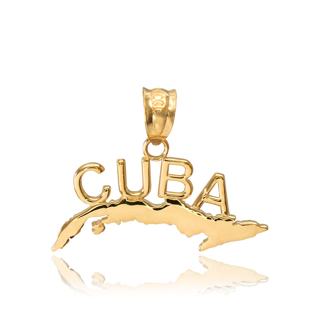 High Polish 10k Yellow Gold CUBA Charm Pendant