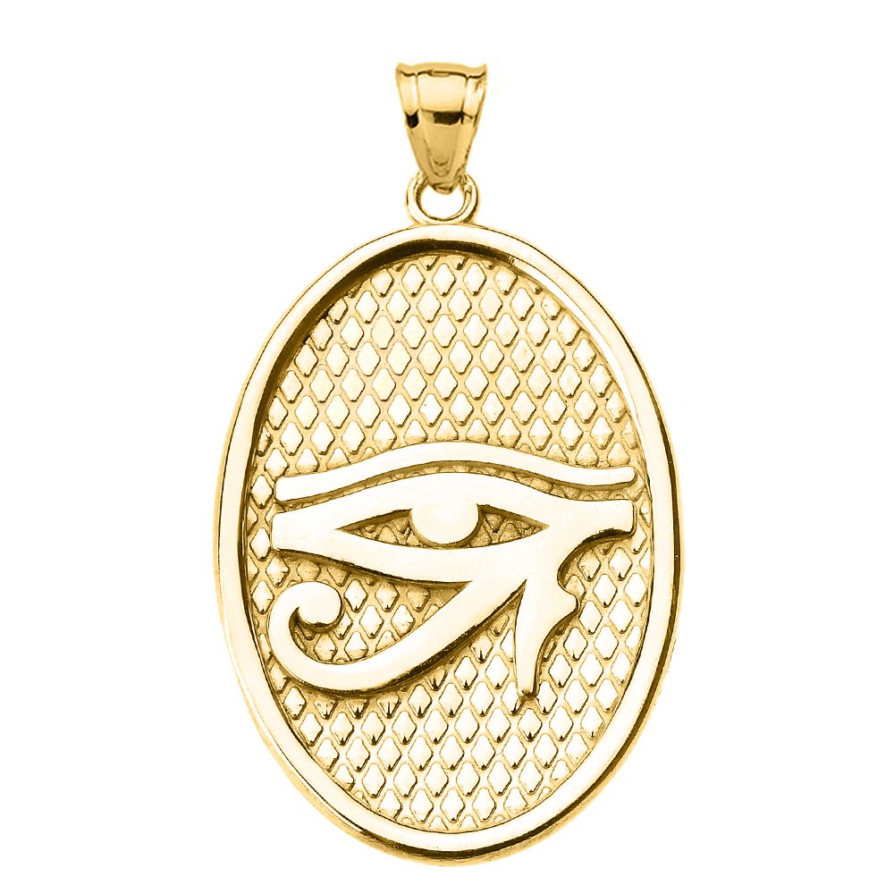 Egyptian Eye of Horus Engravable in 10k Yellow Gold Oval Pendant