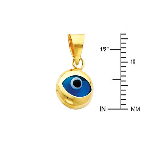 14k REAL Yellow Gold Evil Eye Charm Pendant