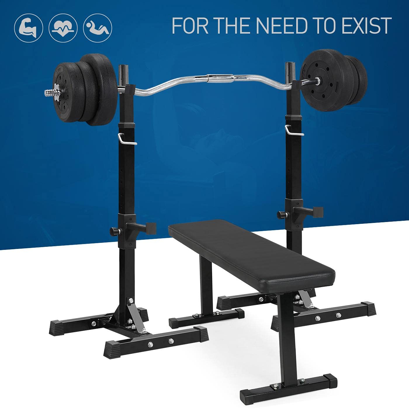 Yaheetech Pair of Adjustable Squat Rack Standard 44-70 Inch Barbell Rack Solid Steel Squat Stands Bench Press Rack Home Gym Portable Dumbbell Racks Stands