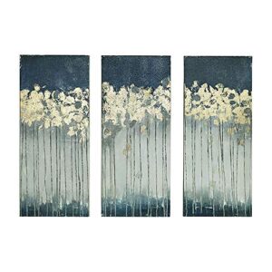 madison park wall art living room decor - embelished gold foil triptych canvas home accent dining, bathroom decoration, ready to hang painting for bedroom, 15" x 35", midnight forest blue 3 piece