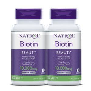 Natrol Biotin Beauty Tablets Promotes Healthy Hair Skin and Nails Helps Support Energy Metabolism Helps Convert Food Into Energy Maximum Strength 10000mcg, Multi, 200 Count