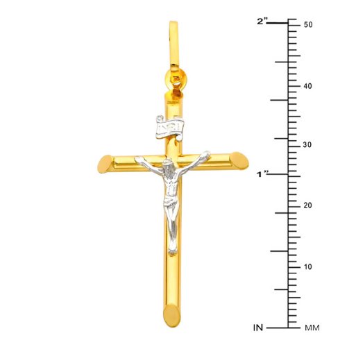 The World Jewelry Center 14k REAL Two Tone Gold Religious Crucifix Jesus Cross Charm Pendant (50 x 25 mm)