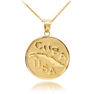 sideways crosses solid 14k yellow gold cuba-usa medallion pendant necklace, 22"