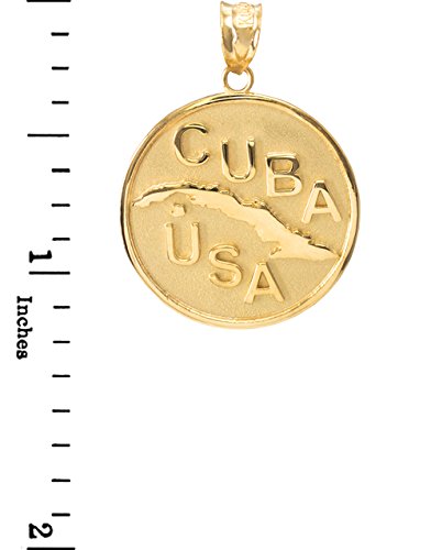 Sideways Crosses Solid 14k Yellow Gold CUBA-USA Medallion Pendant Necklace, 22"