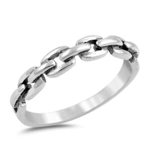 Curb Chain Link Design Ring New .925 Sterling Silver Band Size 9