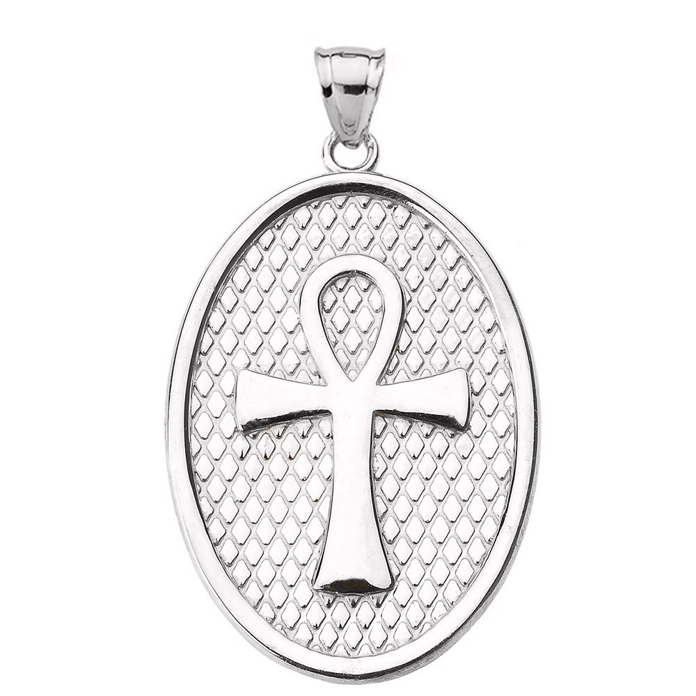 Egyptian Ankh Cross Engravable in Sterling Silver Oval Pendant