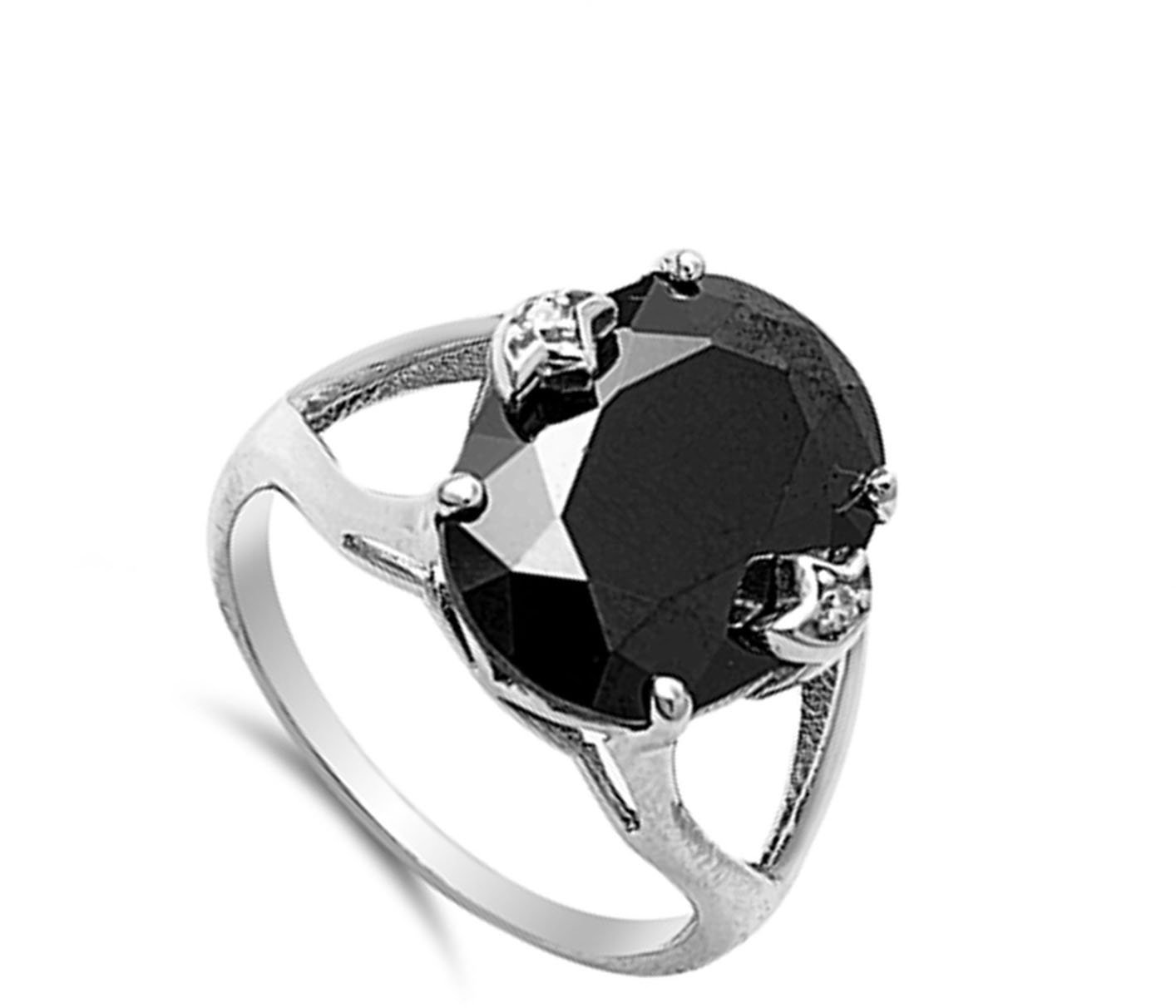 Star Black Simulated CZ Beautiful Ring New .925 Sterling Silver Band Size 5