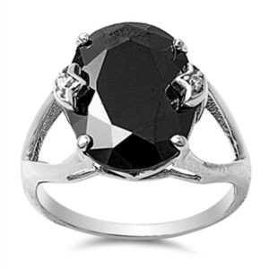 Star Black Simulated CZ Beautiful Ring New .925 Sterling Silver Band Size 5