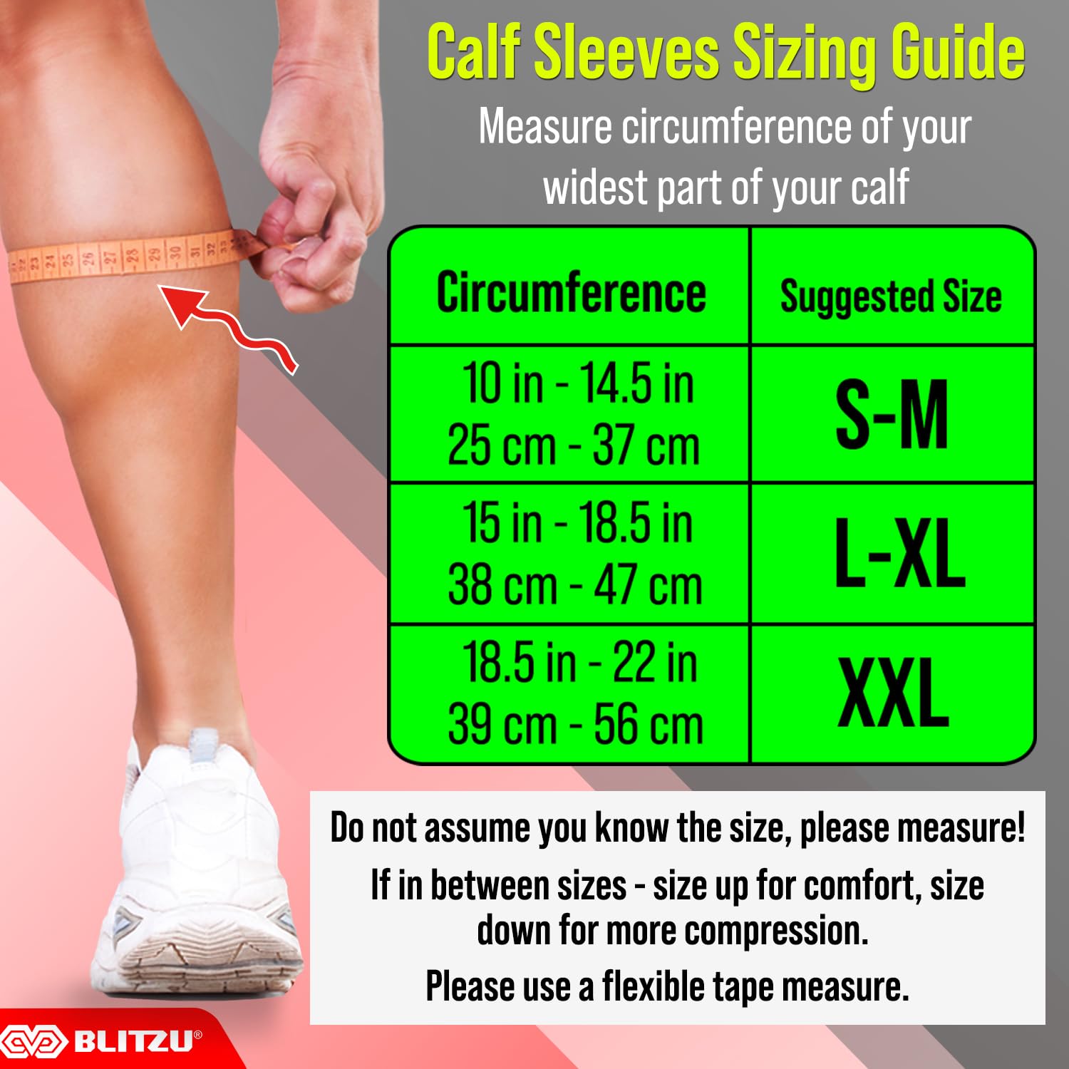 BLITZU Calf Brace for Women Men, Calf and Shin Supports and Pain Relief Black S-M