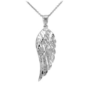 .925 sterling silver textured single angel wing heavenly celestial charm pendant necklace with rolo chain - 16"