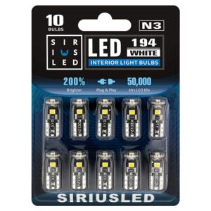 sir ius led 194 led bulbs extremely super bright 3030 chipset for car truck interior dome map door courtesy marker license plate lights compact wedge t10 168 2825 xenon white pack of 10