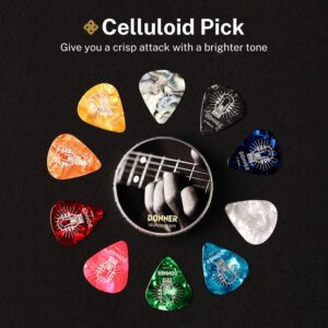 Donner Guitar Picks Celluloid 16 Pack for Acoustic Guitar Electric Guitar Ukulele,Includes Thin,Medium, Heavy & Extra Heavy Picks with Case