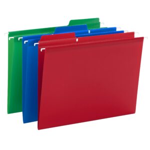 smead poly fastab hanging file folder, 1/3-cut tab, letter size, assorted primary colors, 18 per box (64028)