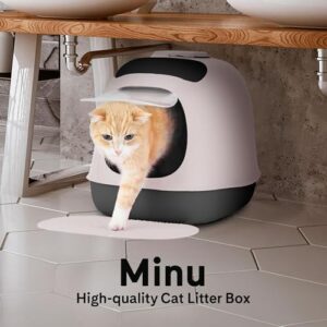 United Pets Minu Hooded Cat Litter Box | Includes Scoop and Filter | Top Entry Litter Box with Paw Pad and Refillable Plastic Bags | Crafted in Italy | 40 x 40 x h50 CM - Taupe/Grey