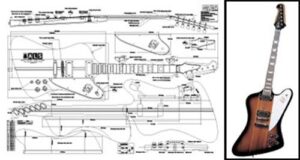 plan of firebird electric guitar - full scale print