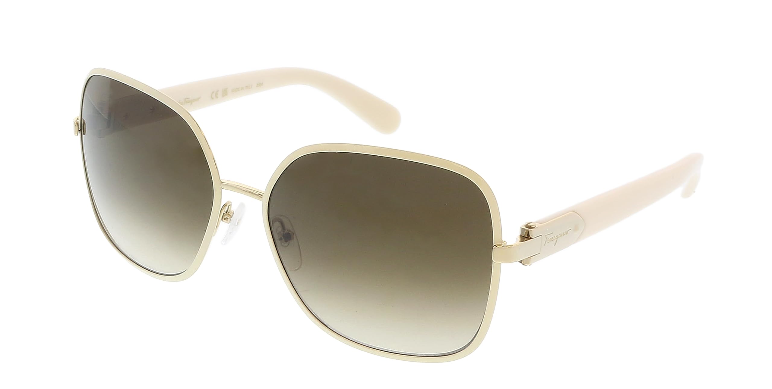 FERRAGAMO Women's Buckle Sunglasses, Ivory/Brown, 59