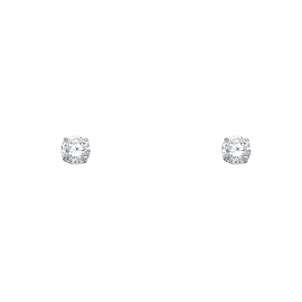 14k REAL White Gold 4mm Round Solitaire Basket Set Stud Earrings with Screw Back