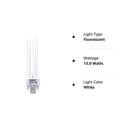 Sylvania 20671 (4-Pack) CF13DD/E/835/ECO 13-Watt Double Tube Compact Fluorescent Light Bulb, 3500K, 900 Lumens, 82 CRI, 4-Pin G24q-1 Base