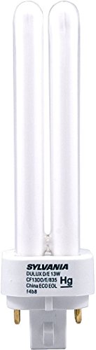 Sylvania 20671 (4-Pack) CF13DD/E/835/ECO 13-Watt Double Tube Compact Fluorescent Light Bulb, 3500K, 900 Lumens, 82 CRI, 4-Pin G24q-1 Base