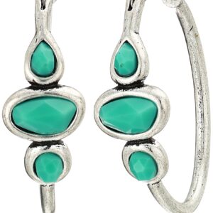 Lucky Brand Silver-Tone Turquoise 1" Hoops Earrings, One Size, Silver and Green