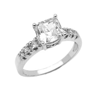 elegant 10k white gold princess cut 2.5 carat cz solitaire engagement ring (size 6.75)