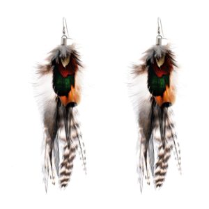 Lureme Bohemian Style Multicolor Pheasant Feathers Dangle Earrings for Women(02004768)