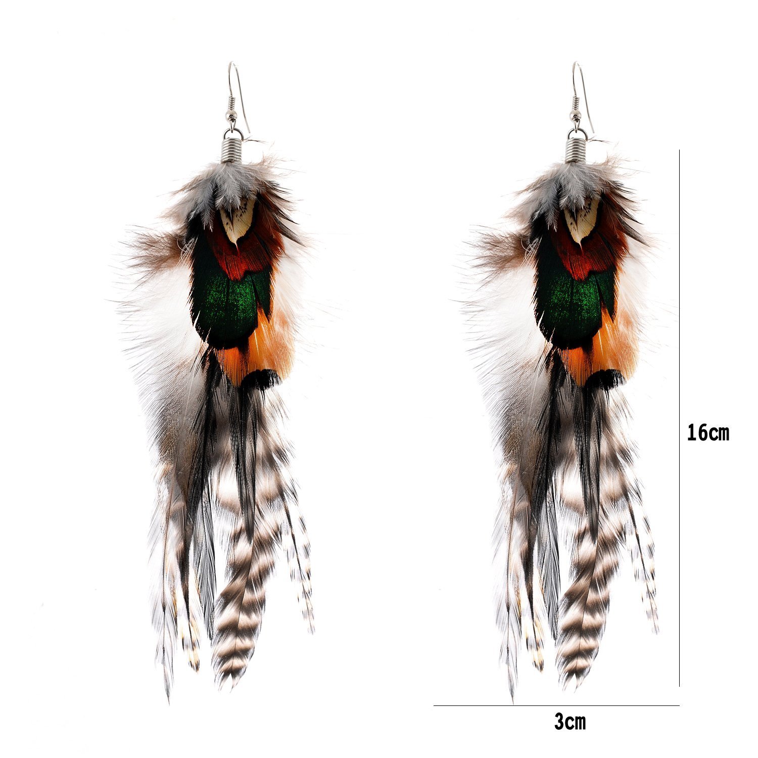 Lureme Bohemian Style Multicolor Pheasant Feathers Dangle Earrings for Women(02004768)