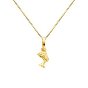 the world jewelry center 14k real yellow gold queen nefertiti pendant with 0.65mm box link chain necklace - 18"