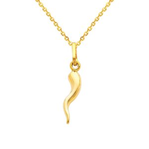 the world jewelry center 14k real yellow gold cornicello italian horn pendant with 1.2mm cable chain necklace - 20"