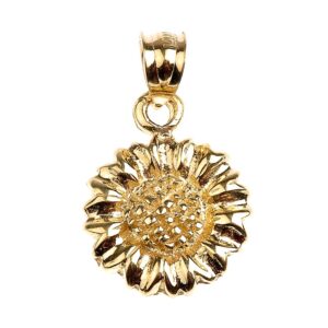 polished 10k yellow gold sunflower charm pendant