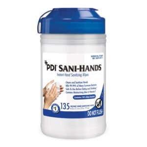 sani-hands instant hand sanitizing wipes - ethyl alcohol wipes with aloe, vitamin e - sanitizer wipe for travel, home, outdoor - medium canister, 6 in. x 7.5 in., 135 wipes, 12 packs, 1620 total