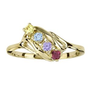 GNGJewel Mothers Ring 3, 4, or 5 Birthstones 10k White or Yellow Gold