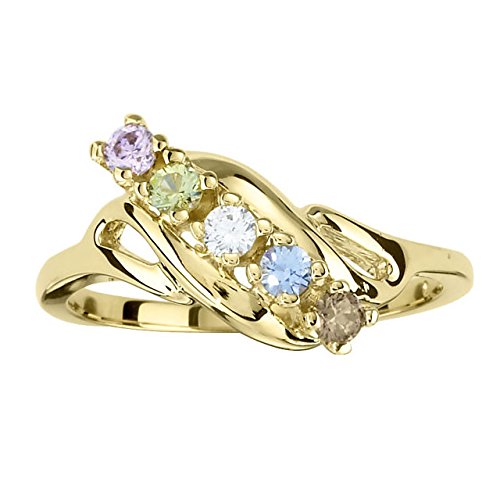 GNGJewel Mothers Ring 3, 4, or 5 Birthstones 10k White or Yellow Gold