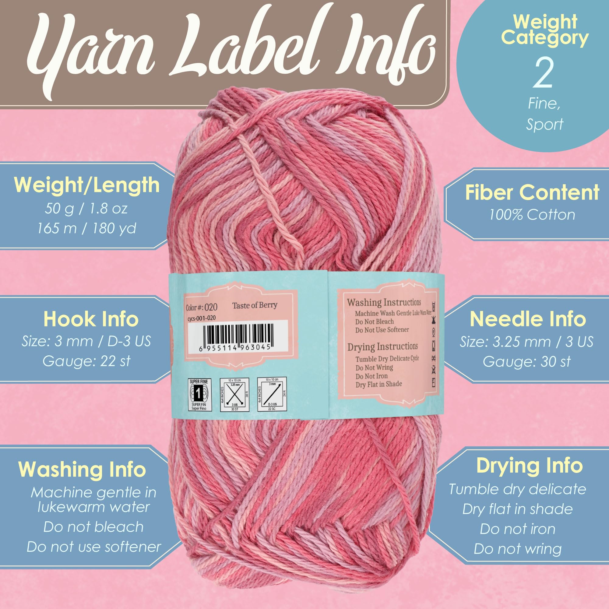 JubileeYarn Cotton Select Yarn - Sport Weight - 50g/Skein - Pumpkin Spice - 4 Skeins