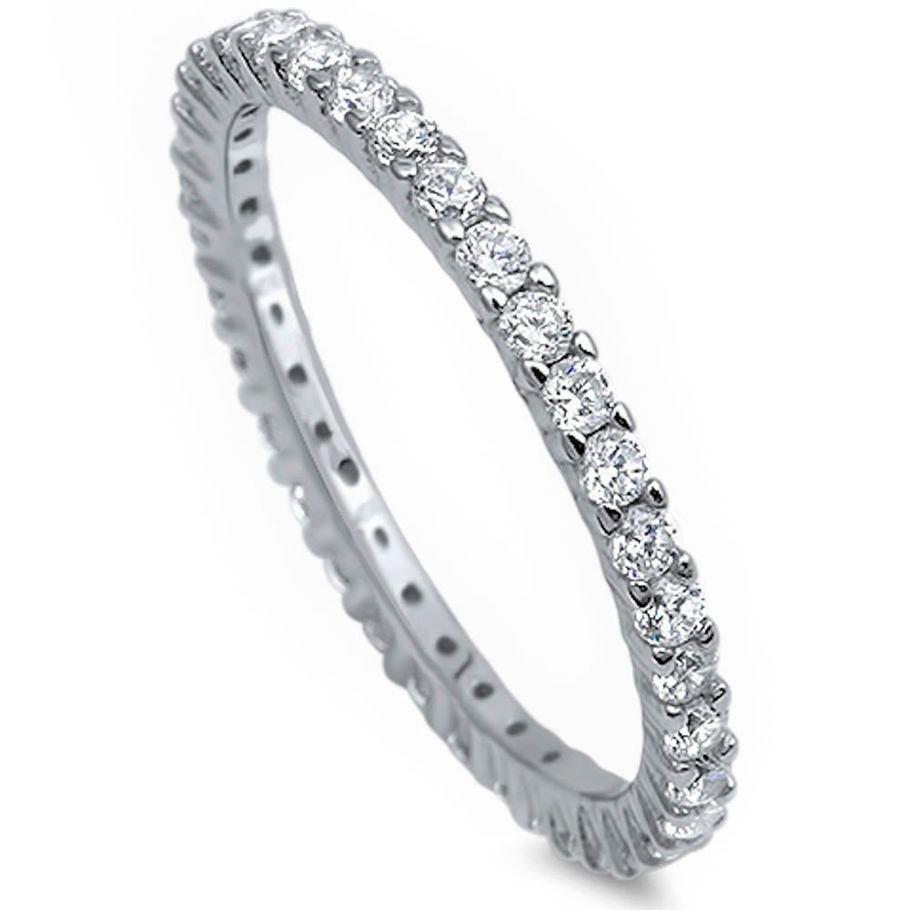 Oxford Diamond Co Stackable Clear Cubic Zirconia Eternity Anniversary Band .925 Sterling Silver Ring Sizes 2-11 (3)